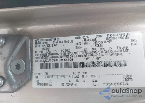 2017 Lincoln Mkc Premiere z USA, uszkodzony, nr VIN 5LMCJ1C94HUL54109